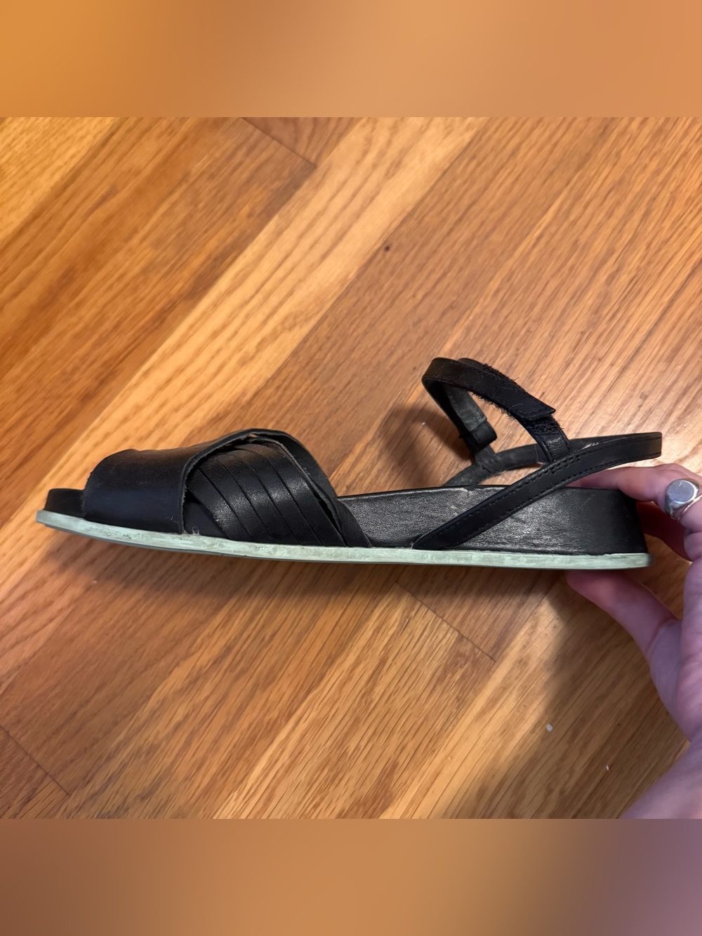 Camper Black Leather Strappy Flat Sandals with Mint Sole - Picture 9 of 11